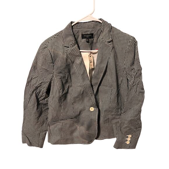 Talbot Jackets & Blazers - Talbots Womens Black and White
Gingham Checked One Button Blazer
Size 16 Petite